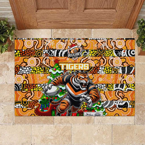 Tigers Rugby Merry Christmas Rubber Doormat Indigenous Australian Art