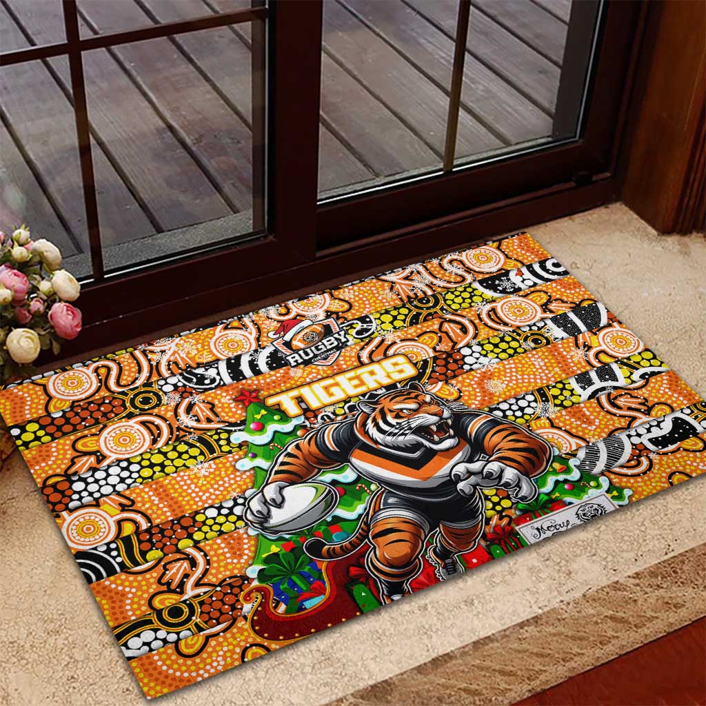 Tigers Rugby Merry Christmas Rubber Doormat Indigenous Australian Art