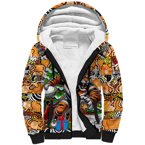 Custom Tigers Rugby Merry Christmas Sherpa Hoodie Indigenous Australian Art