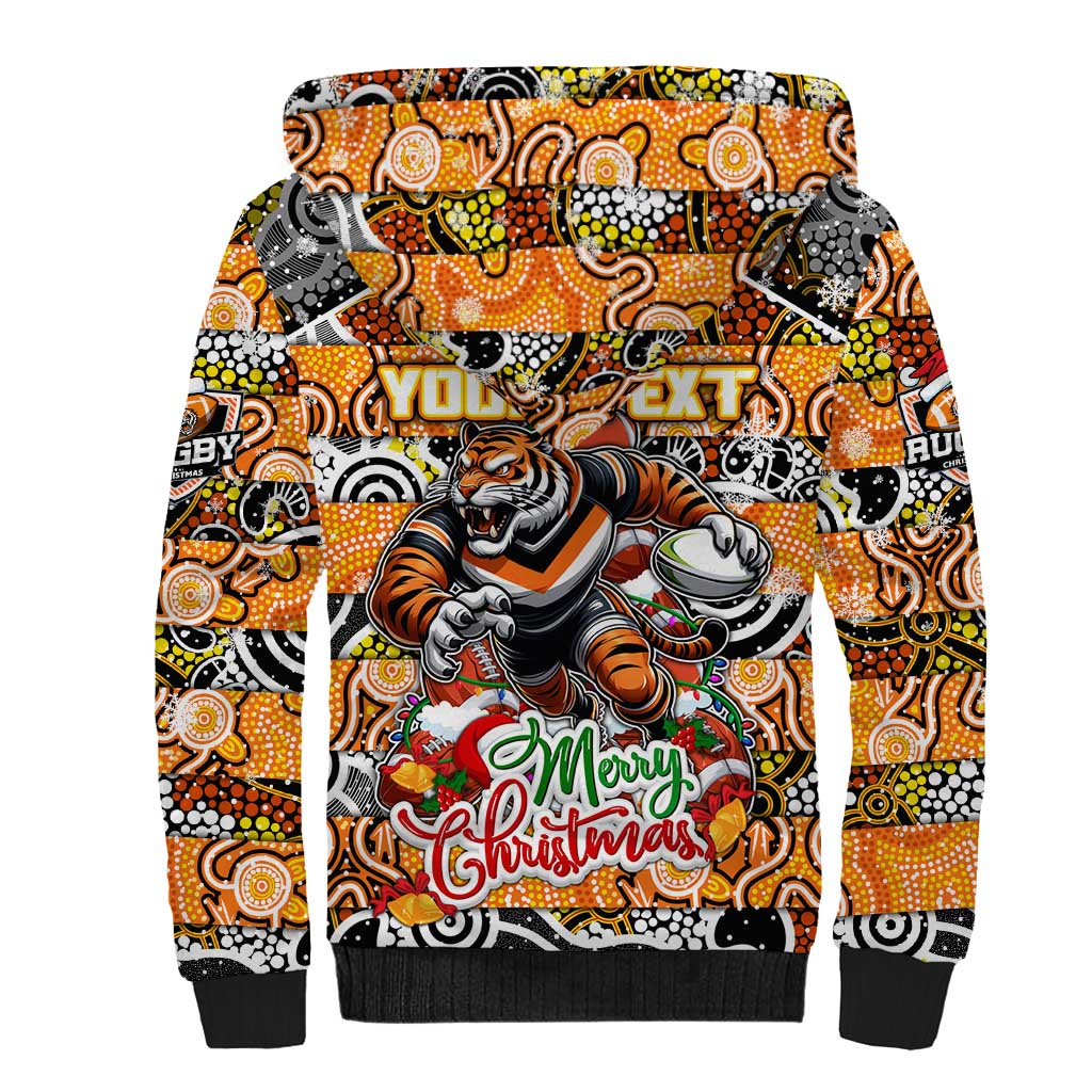 Custom Tigers Rugby Merry Christmas Sherpa Hoodie Indigenous Australian Art