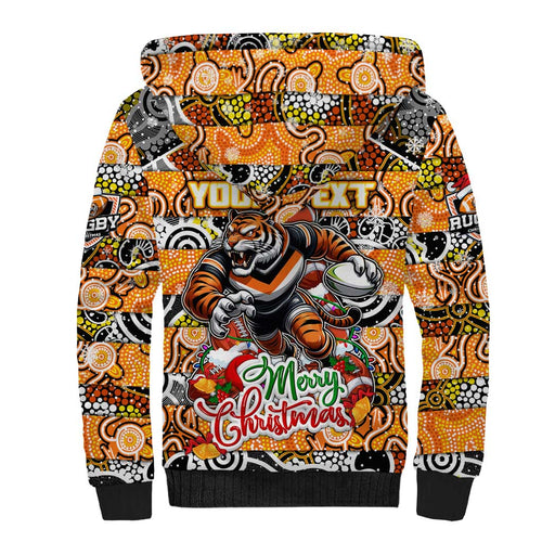 Custom Tigers Rugby Merry Christmas Sherpa Hoodie Indigenous Australian Art