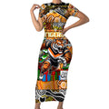 Custom Tigers Rugby Merry Christmas Short Sleeve Bodycon Dress Indigenous Australian Art