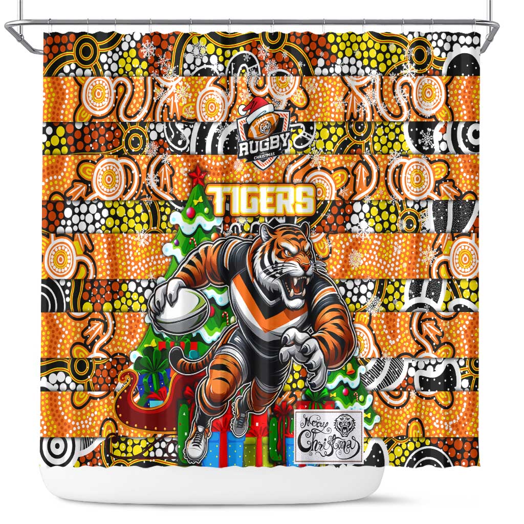 Tigers Rugby Merry Christmas Shower Curtain Indigenous Australian Art