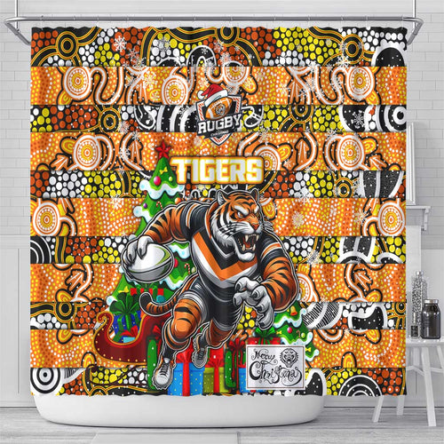 Tigers Rugby Merry Christmas Shower Curtain Indigenous Australian Art