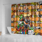 Tigers Rugby Merry Christmas Shower Curtain Indigenous Australian Art
