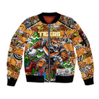 Custom Tigers Rugby Merry Christmas Sleeve Zip Bomber Jacket Indigenous Australian Art