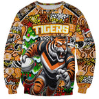 Custom Tigers Rugby Merry Christmas Sweatshirt Indigenous Australian Art