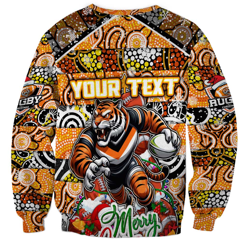 Custom Tigers Rugby Merry Christmas Sweatshirt Indigenous Australian Art