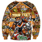 Custom Tigers Rugby Merry Christmas Sweatshirt Indigenous Australian Art