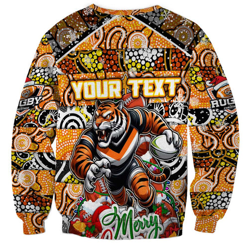 Custom Tigers Rugby Merry Christmas Sweatshirt Indigenous Australian Art
