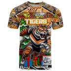 Custom Tigers Rugby Merry Christmas T Shirt Indigenous Australian Art