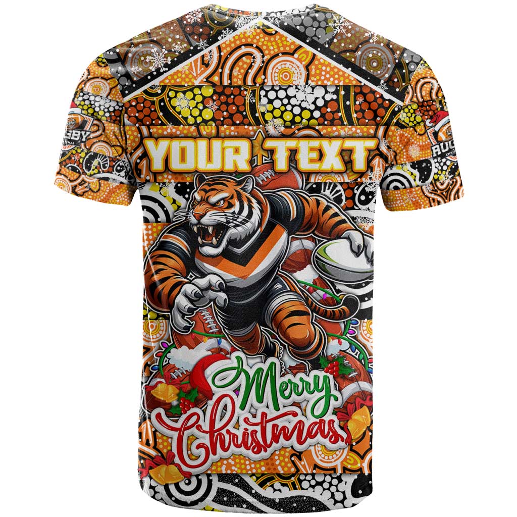 Custom Tigers Rugby Merry Christmas T Shirt Indigenous Australian Art
