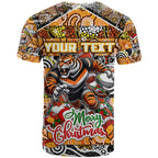 Custom Tigers Rugby Merry Christmas T Shirt Indigenous Australian Art