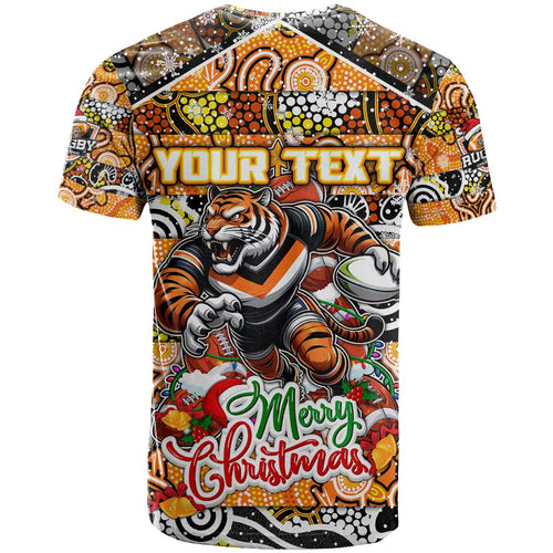 Custom Tigers Rugby Merry Christmas T Shirt Indigenous Australian Art