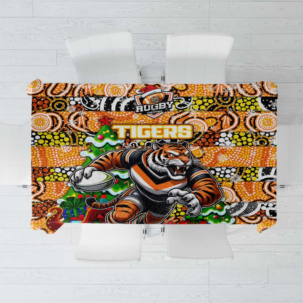 Tigers Rugby Merry Christmas Tablecloth Indigenous Australian Art