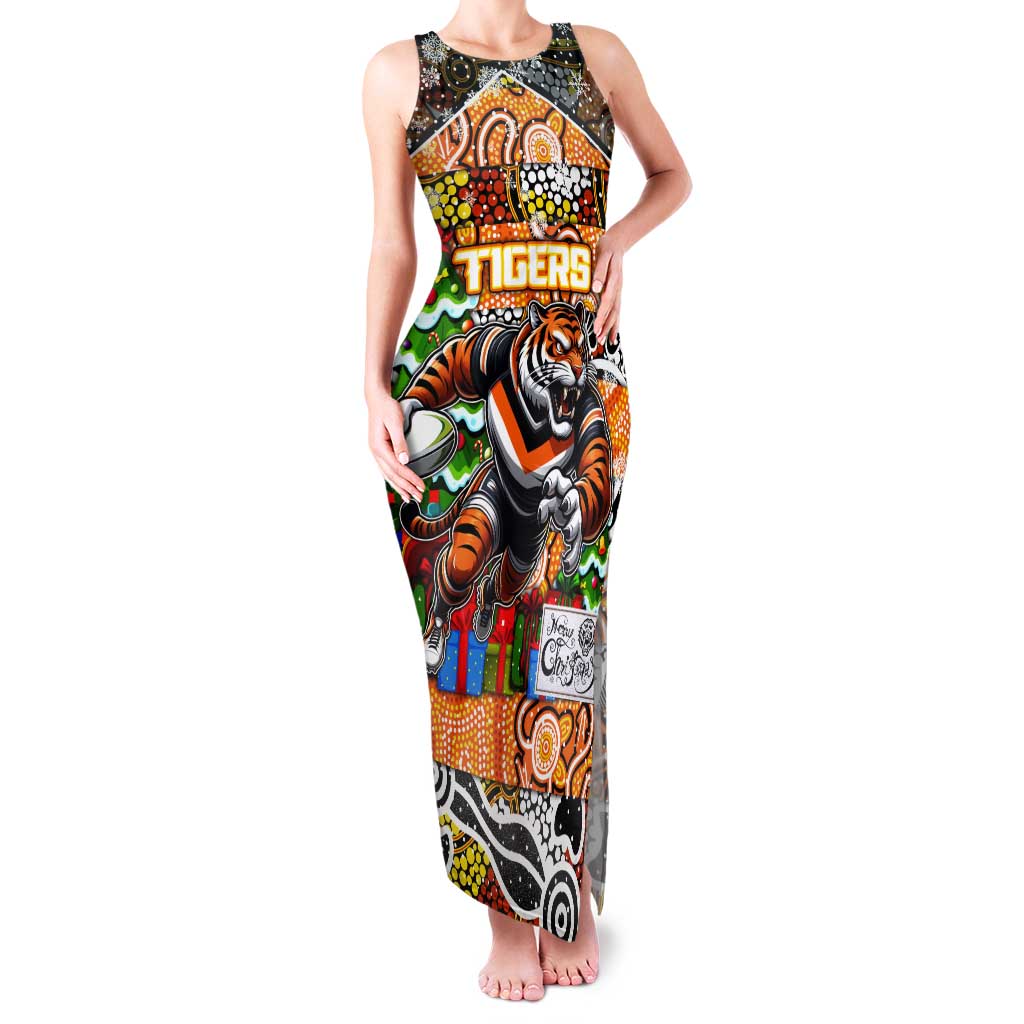 Custom Tigers Rugby Merry Christmas Tank Maxi Dress Indigenous Australian Art