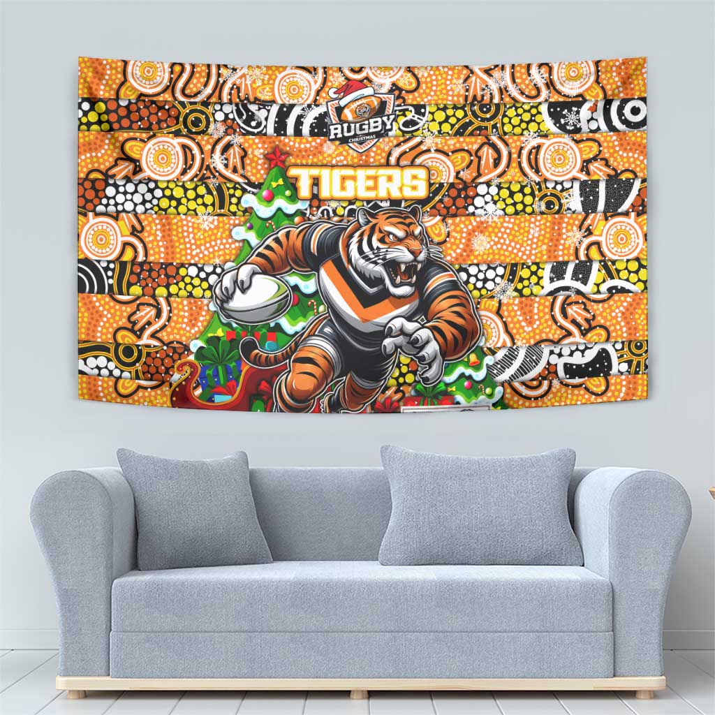 Tigers Rugby Merry Christmas Tapestry Indigenous Australian Art