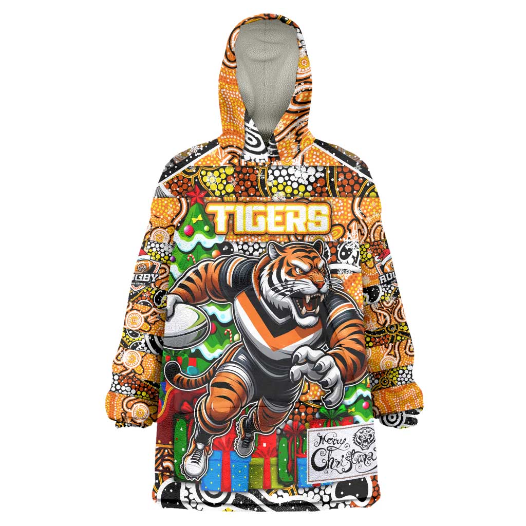 Custom Tigers Rugby Merry Christmas Wearable Blanket Hoodie Indigenous Australian Art