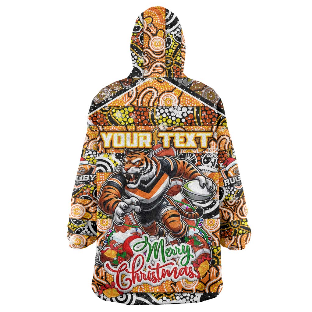 Custom Tigers Rugby Merry Christmas Wearable Blanket Hoodie Indigenous Australian Art