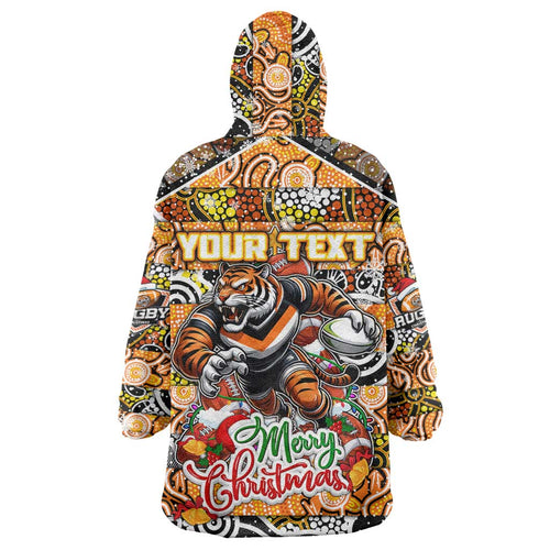 Custom Tigers Rugby Merry Christmas Wearable Blanket Hoodie Indigenous Australian Art