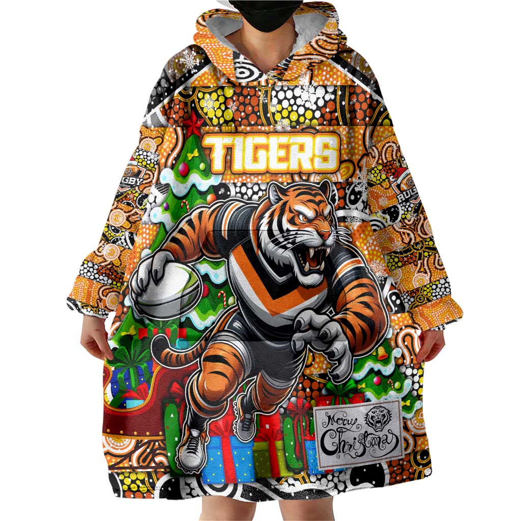 Custom Tigers Rugby Merry Christmas Wearable Blanket Hoodie Indigenous Australian Art