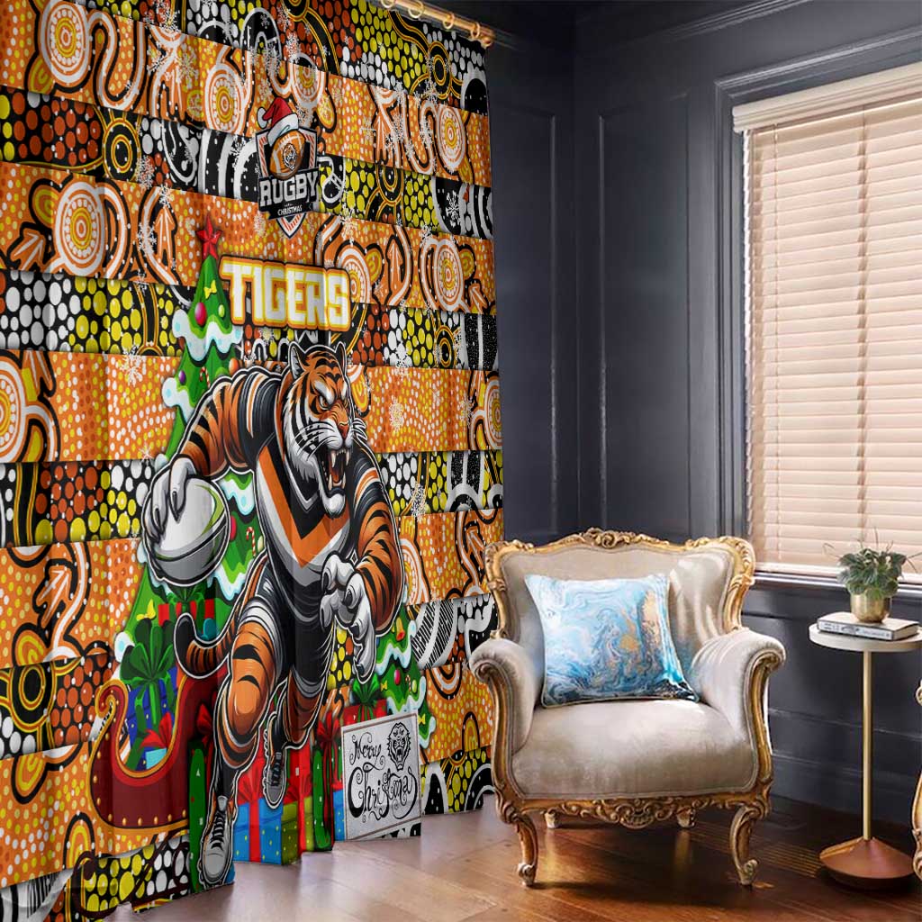 Tigers Rugby Merry Christmas Window Curtain Indigenous Australian Art