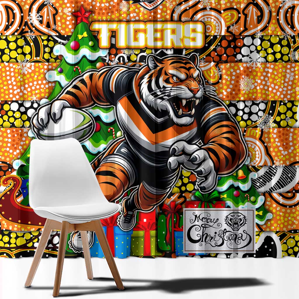 Tigers Rugby Merry Christmas Window Curtain Indigenous Australian Art