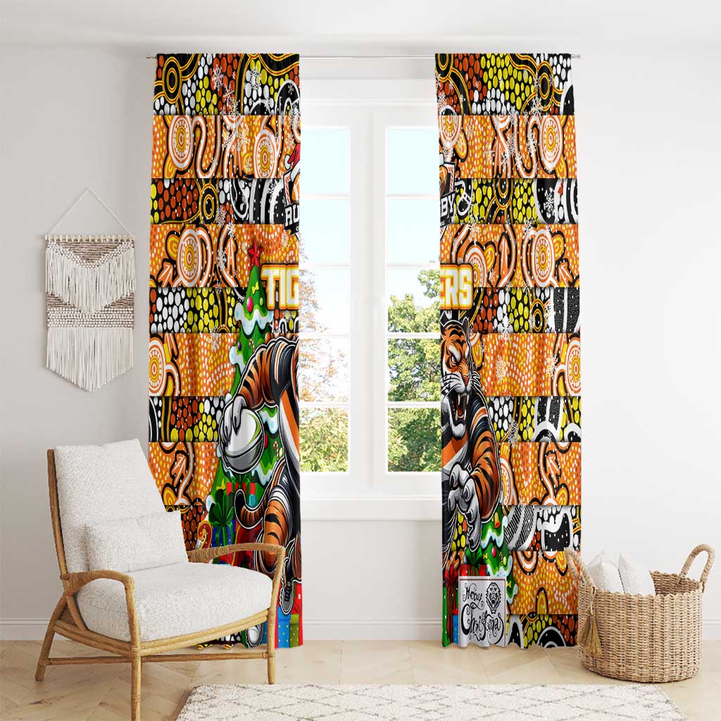 Tigers Rugby Merry Christmas Window Curtain Indigenous Australian Art