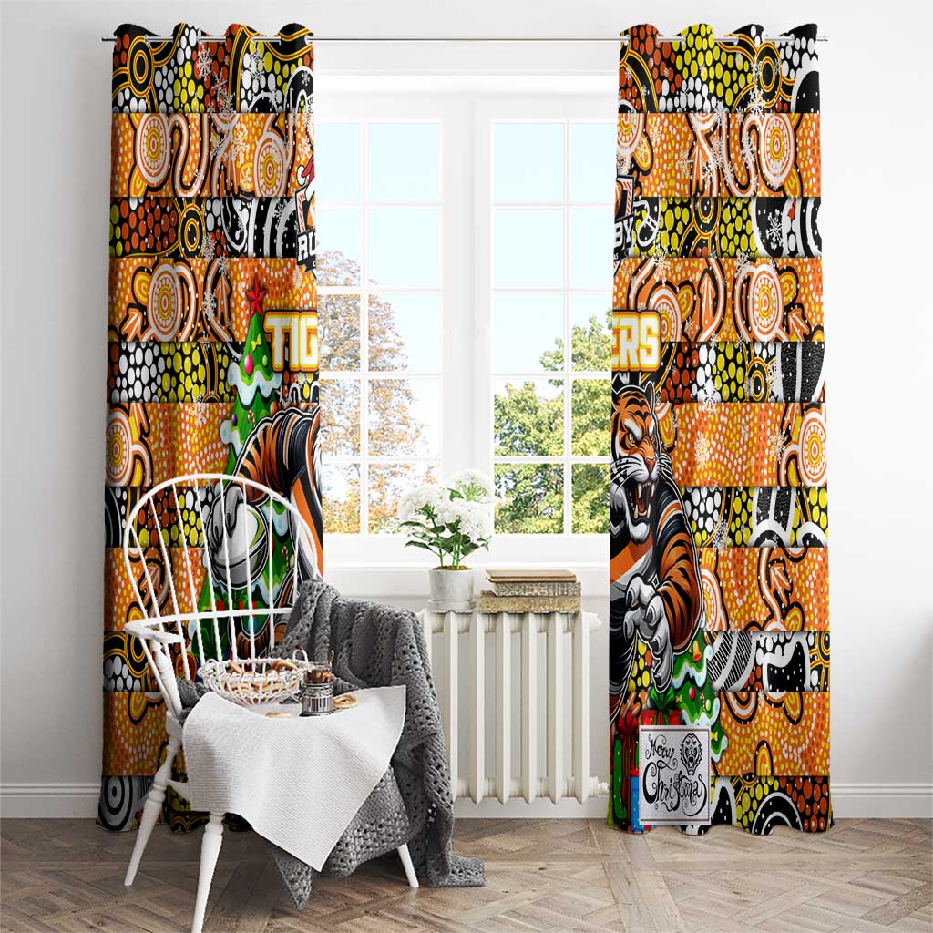 Tigers Rugby Merry Christmas Window Curtain Indigenous Australian Art