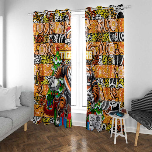 Tigers Rugby Merry Christmas Window Curtain Indigenous Australian Art
