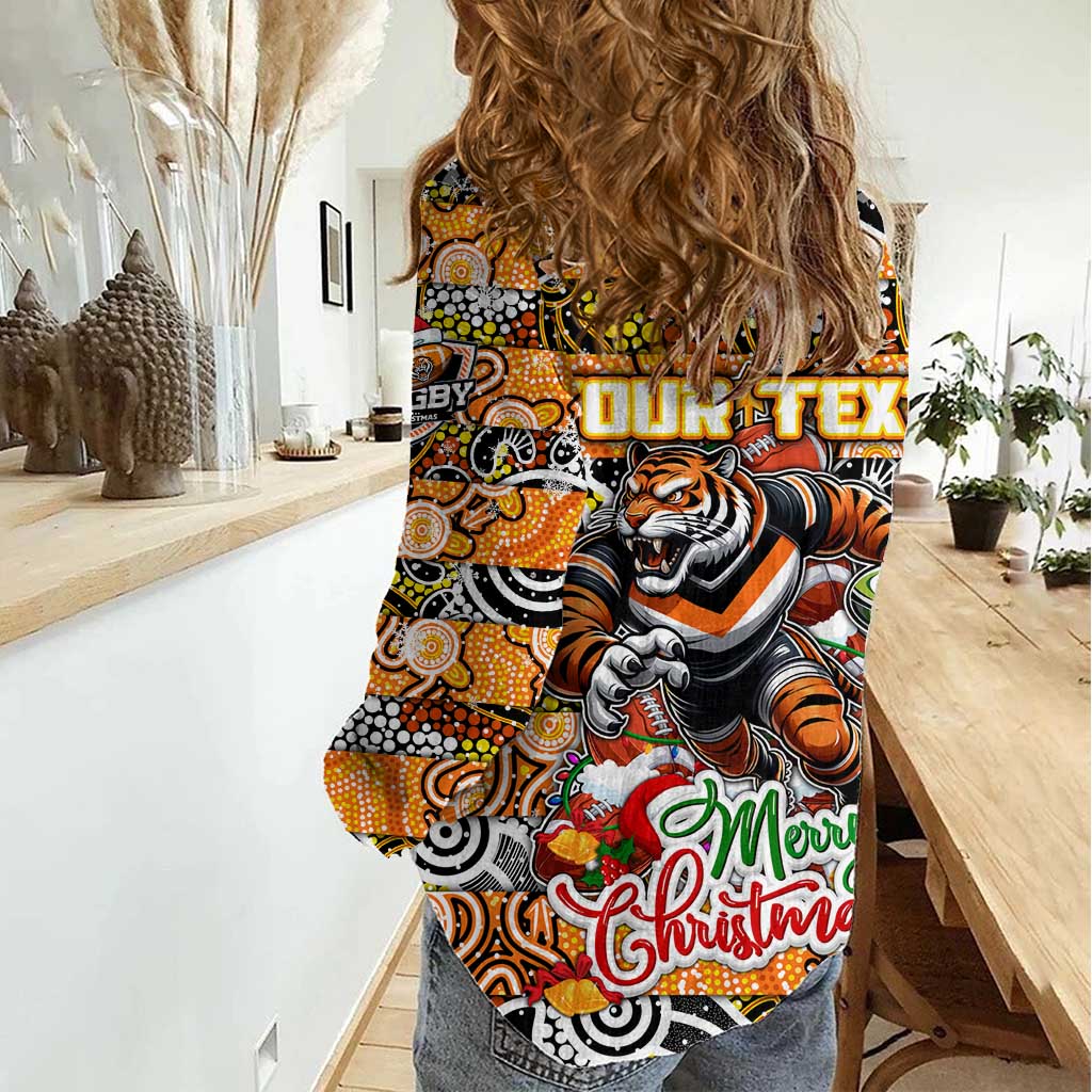 Custom Tigers Rugby Merry Christmas Women Casual Shirt Indigenous Australian Art