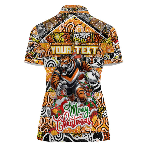 Custom Tigers Rugby Merry Christmas Women Polo Shirt Indigenous Australian Art