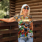 Custom Tigers Rugby Merry Christmas Women Polo Shirt Indigenous Australian Art