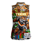 Custom Tigers Rugby Merry Christmas Women Sleeveless Polo Shirt Indigenous Australian Art