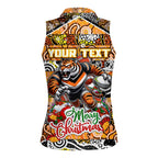 Custom Tigers Rugby Merry Christmas Women Sleeveless Polo Shirt Indigenous Australian Art