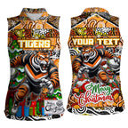 Custom Tigers Rugby Merry Christmas Women Sleeveless Polo Shirt Indigenous Australian Art