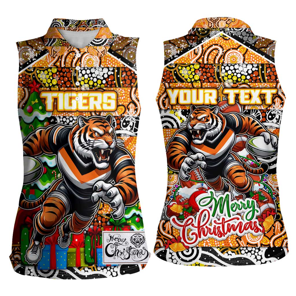 Custom Tigers Rugby Merry Christmas Women Sleeveless Polo Shirt Indigenous Australian Art