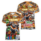 Custom Tigers Rugby Merry Christmas Women V-Neck T-Shirt Indigenous Australian Art