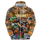 Custom Tigers Rugby Merry Christmas Zip Hoodie Indigenous Australian Art