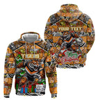 Custom Tigers Rugby Merry Christmas Zip Hoodie Indigenous Australian Art