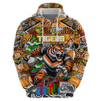 Custom Tigers Rugby Merry Christmas Zip Hoodie Indigenous Australian Art