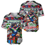 Custom New Zealand Warriors Rugby Merry Christmas Baseball Jersey Indigenous Australian Art