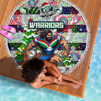 New Zealand Warriors Rugby Merry Christmas Beach Blanket Indigenous Australian Art