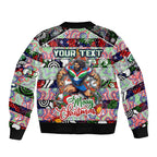 Custom New Zealand Warriors Rugby Merry Christmas Bomber Jacket Indigenous Australian Art