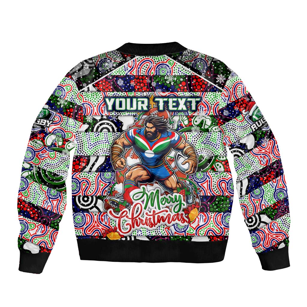 Custom New Zealand Warriors Rugby Merry Christmas Bomber Jacket Indigenous Australian Art