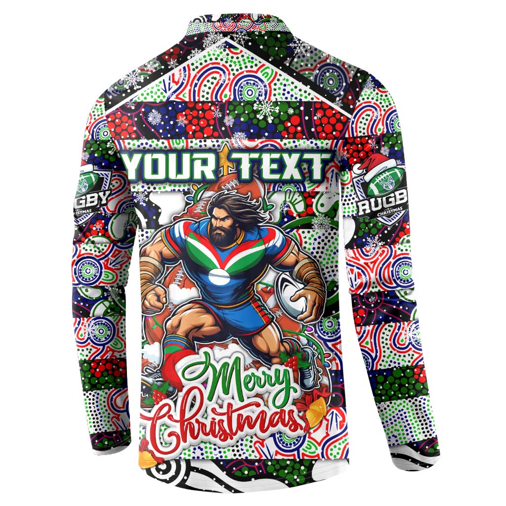 Custom New Zealand Warriors Rugby Merry Christmas Button Sweatshirt Indigenous Australian Art