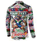 Custom New Zealand Warriors Rugby Merry Christmas Button Sweatshirt Indigenous Australian Art