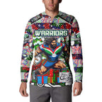 Custom New Zealand Warriors Rugby Merry Christmas Button Sweatshirt Indigenous Australian Art