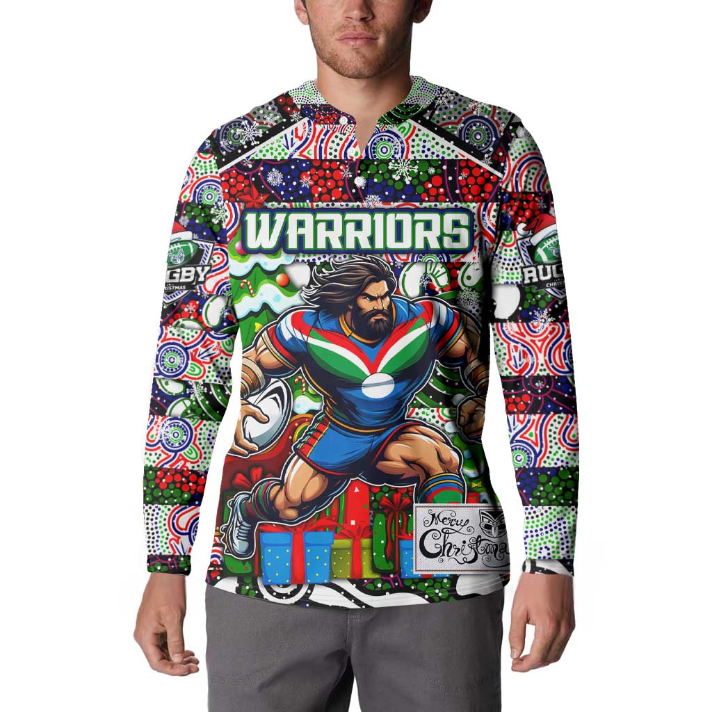 Custom New Zealand Warriors Rugby Merry Christmas Button Sweatshirt Indigenous Australian Art