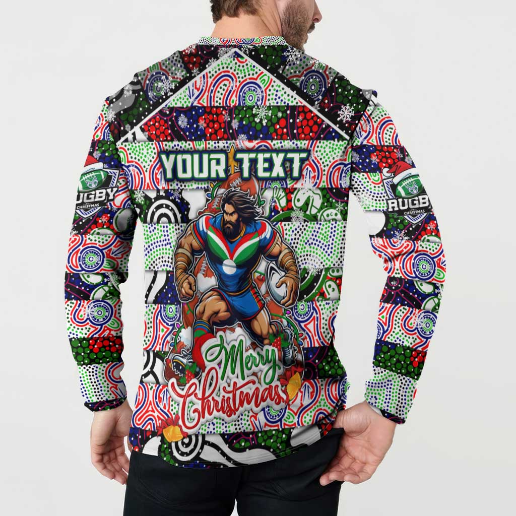 Custom New Zealand Warriors Rugby Merry Christmas Button Sweatshirt Indigenous Australian Art